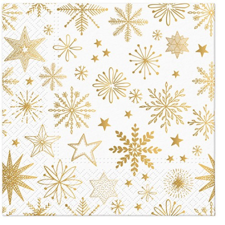 detail Vánoční ubrousky se zlatými vločkami a hvězdami 3 vrstvy GD DESIGN