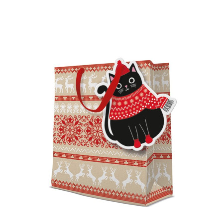 detail Vánoční dárková taška s aplikací kočky GD DESIGN