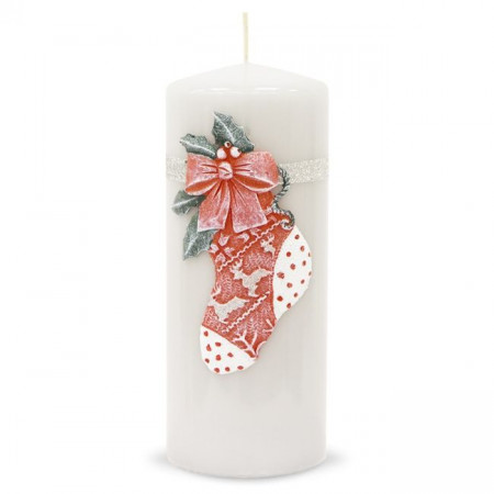 detail Velká bílá svíčka vánoční ponožka GD DESIGN