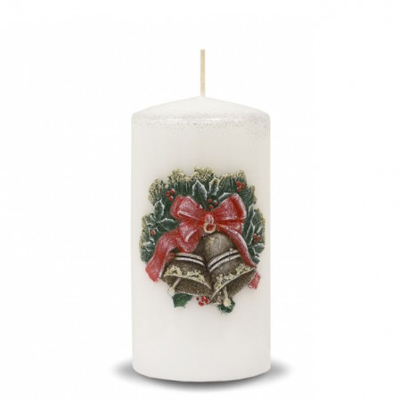 detail Bílá svíčka vánoční zvonky GD DESIGN