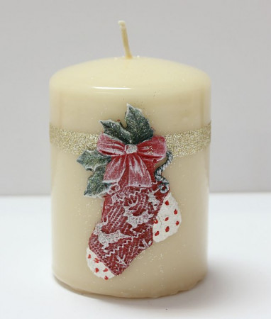 detail Vánoční krémová svíčka ponožka GD DESIGN