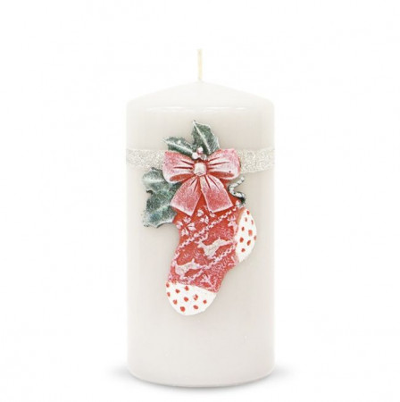 detail Bílá svíčka vánoční ponožka GD DESIGN