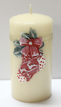 detail Krémová svíčka vánoční ponožka GD DESIGN